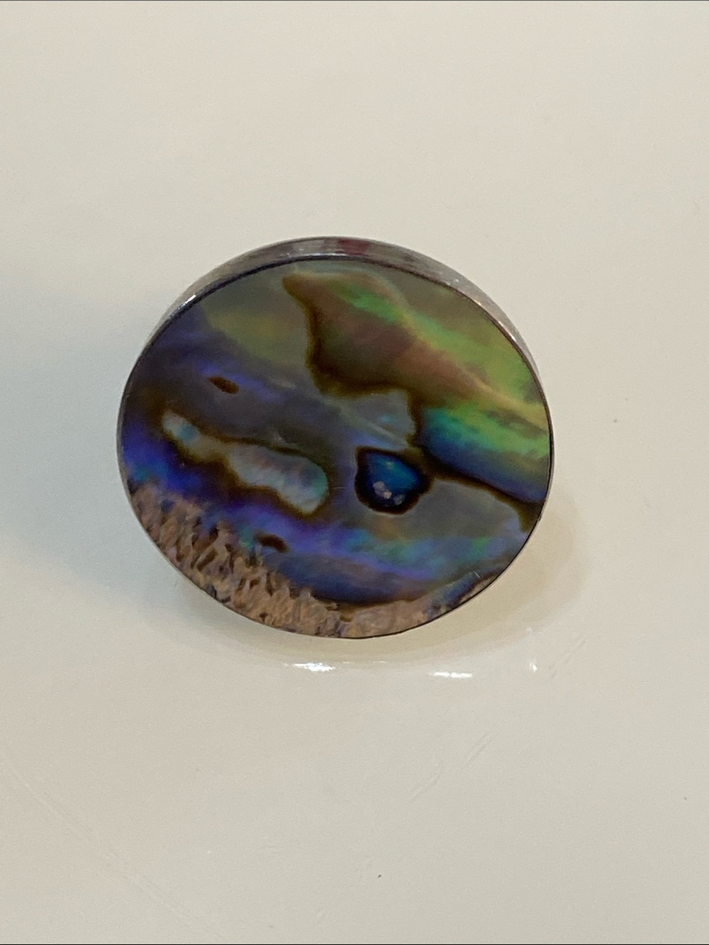 Abalone Shell Round Ring - Iridescent Green Blue